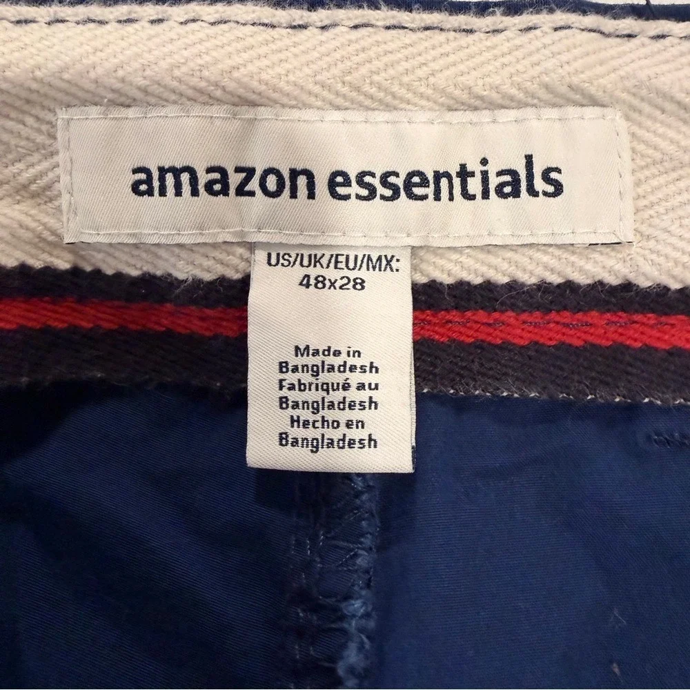 Amazon Essentials Men's Size 48x28 Navy Blue‎ Chino Pants Flat Front